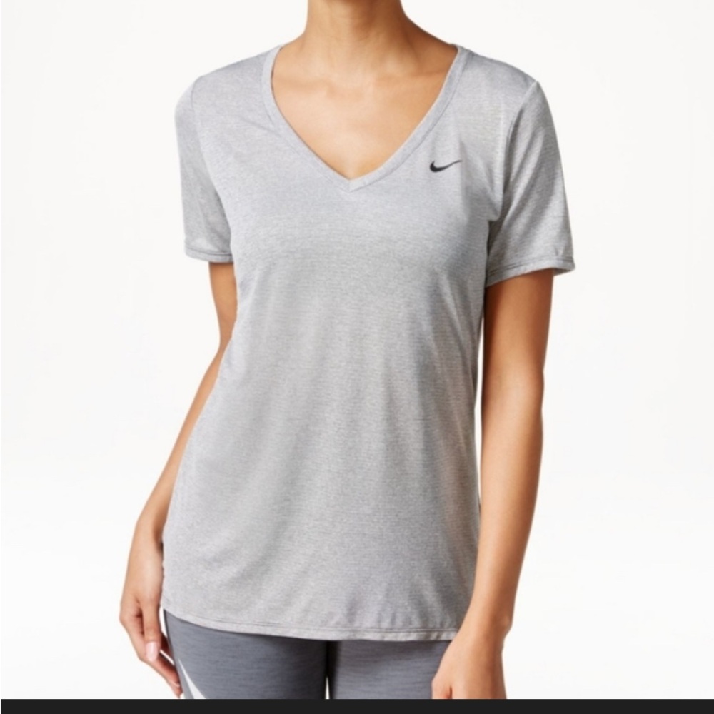 Nike Women's Black and White striped V-Neck Tee